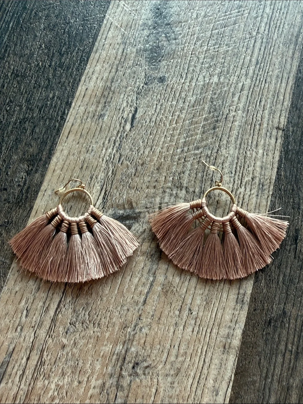 Boho Tassel Fan Earrings in Blush Pink